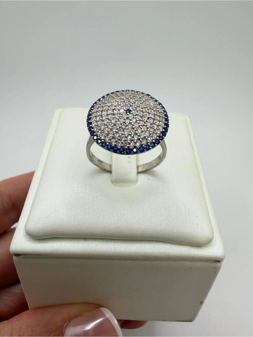 Lab created sapphire and cubic zirconia‎ statement ring in sterling silver!